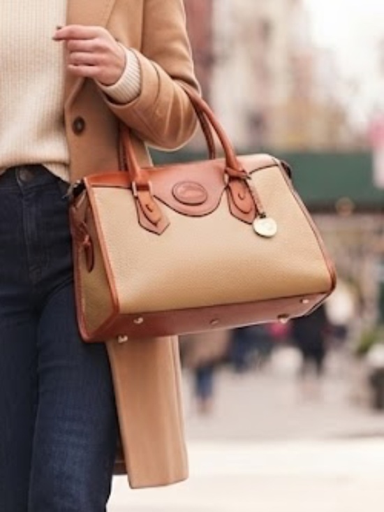 Dooney & Bourke Handbags - Dooney & Bourke Tan Pebble Leather Satchel with Brown Trim